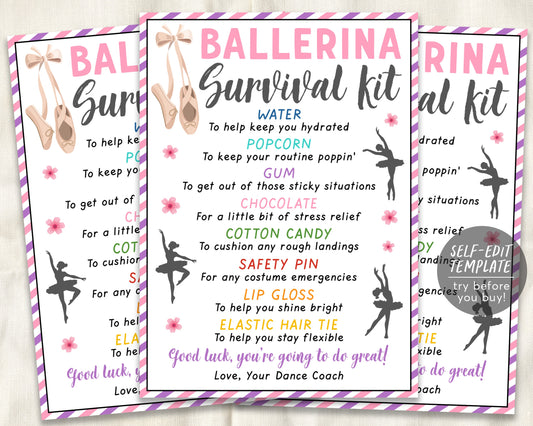 Ballerina Survival Kit Gift Tags Editable Template, Ballet Dancer Gift Idea, Dance Competition, Ballet Auditions Good Luck, Candy Goody Bag