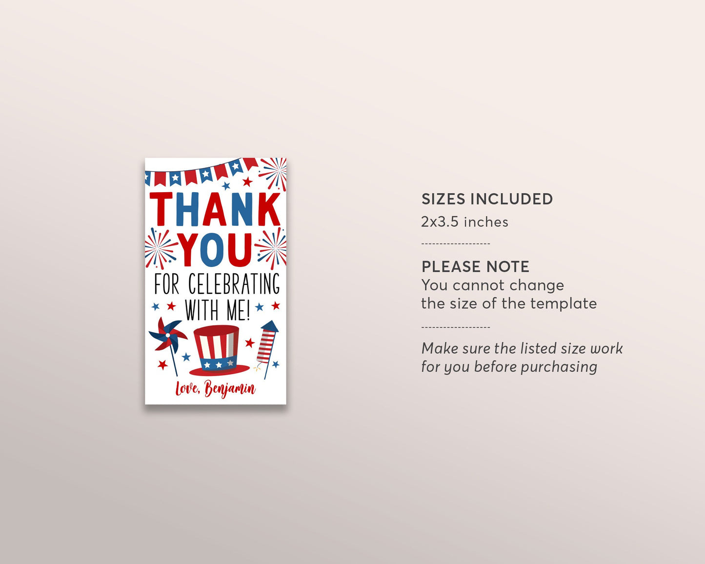 4th Of July Birthday Party Thank You Tags Editable Template, Patriotic Fourth Of July Stars And Stripes Treat Favor Tags, Red White Blue