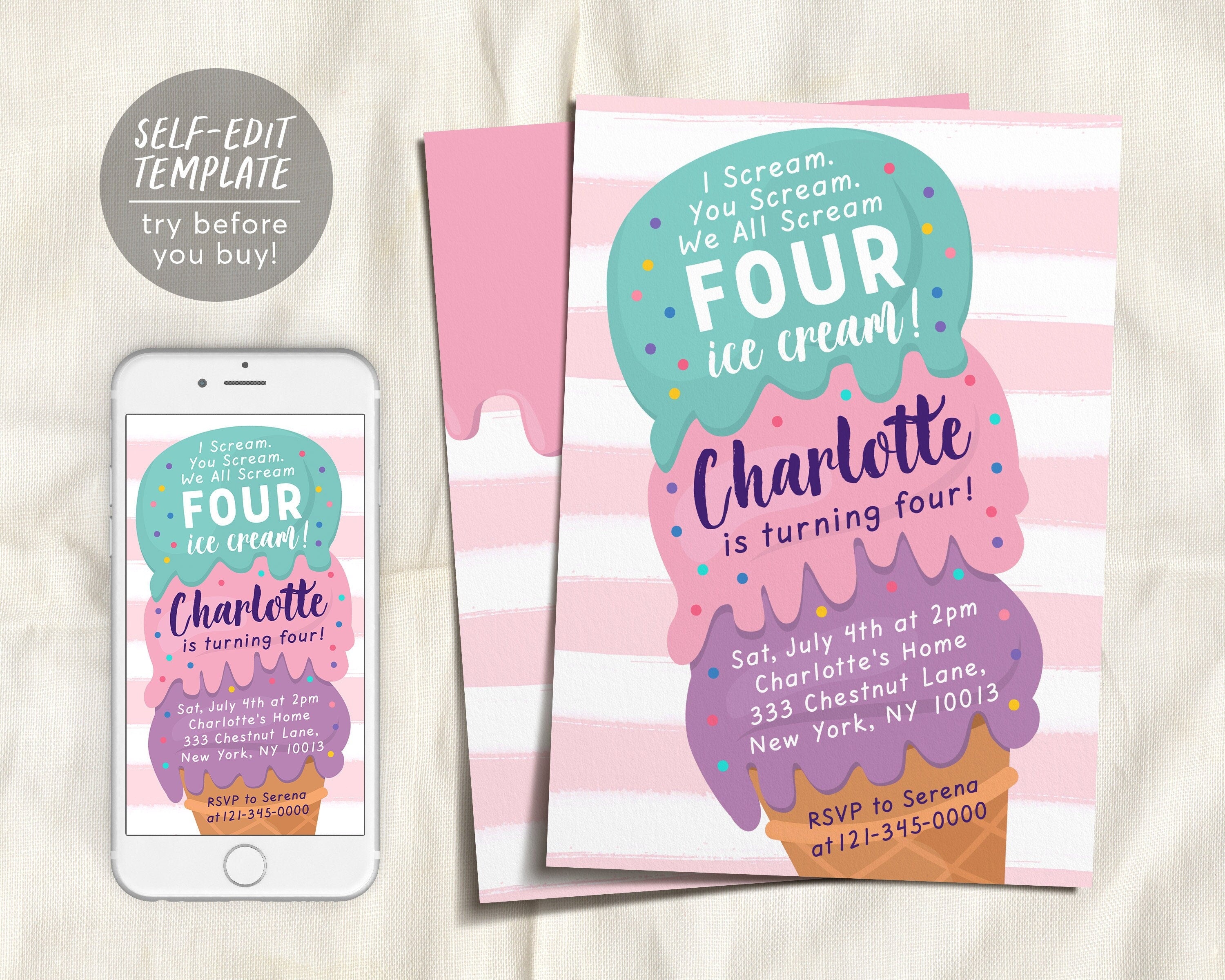 Editable Ice Cream Truck Birthday Invitation I scream You -  Portugal