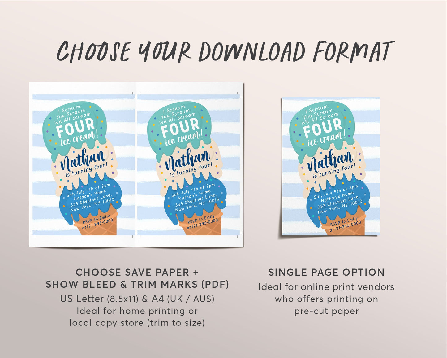 Ice Cream Birthday Party Invitation Editable Template, I Scream You Scream We All Scream Four Ice Cream Truck 4th Birthday Boy Summer Invite