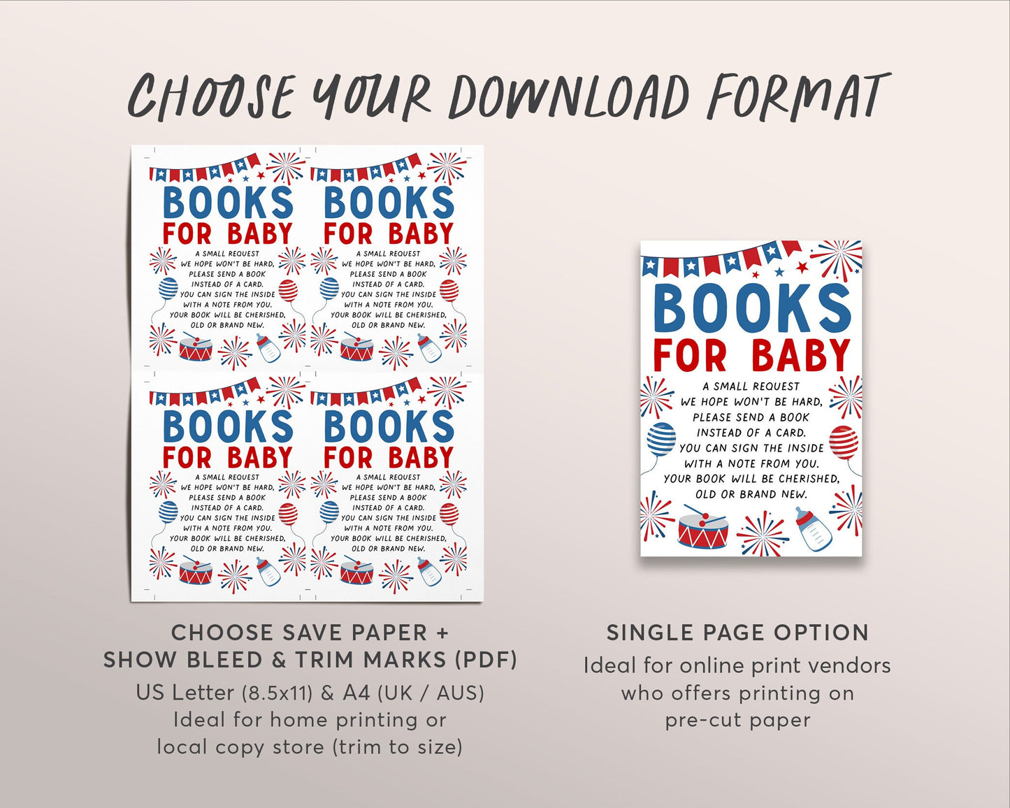 4th of July Gender Reveal Party BUNDLE Suite Set Editable Template, Red White and Due Baby Shower Invitation, Book Request Diaper Raffle