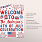 4th of July Celebration Welcome Sign Editable Template, Fourth of July BBQ Block Party Decorations, Independence Day Poster Fireworks