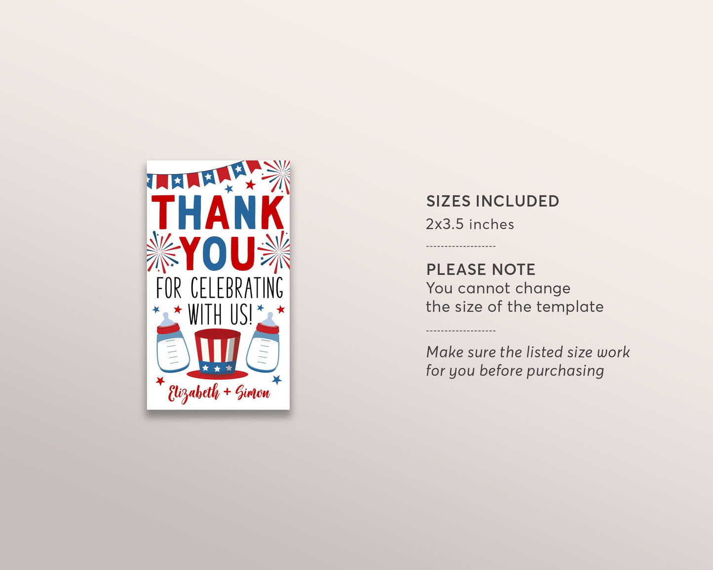 4th Of July Baby Shower Thank You Tags Editable Template, Patriotic Fourth Of July Stars And Stripes Couples Co-ed Sprinkle Treat Favor Tags