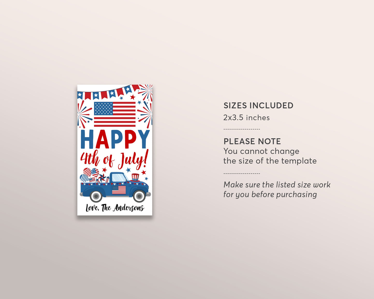 4th Of July Favor Tags Editable Template, Patriotic Fourth Of July Independence Day Gift Tag, American Flag Stars And Stripes Treat Tags