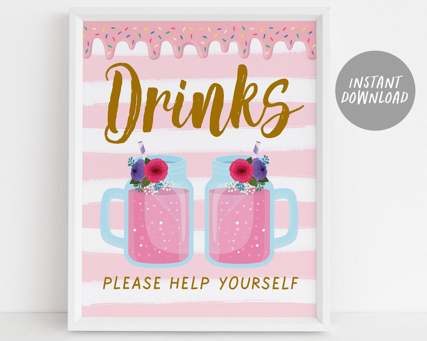 Ice Cream Birthday Baby Shower Signs BUNDLE, Blush Floral Summer Ice Cream Themed Table Decor, Ice Cream Bar Selfie Station Instant Download