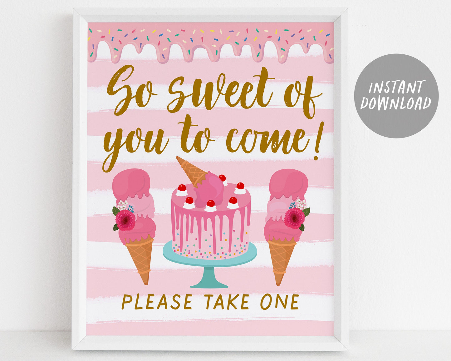 Ice Cream Birthday Baby Shower Signs BUNDLE, Blush Floral Summer Ice Cream Themed Table Decor, Ice Cream Bar Selfie Station Instant Download