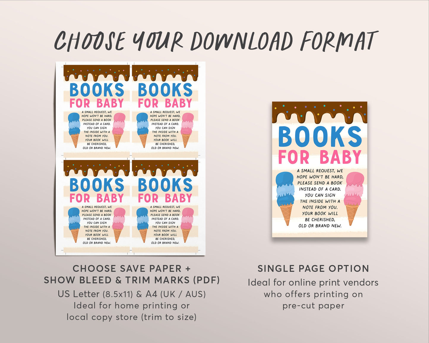 Ice Cream Gender Reveal Baby Shower Invitation BUNDLE Suite Set Editable Template, Boy Or Girl Invite, Book Request Diaper Raffle Thank You