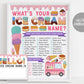 Whats Your Ice Cream Name Game, Ice Cream Name Sign Printable, Girl Summer Birthday Party Games Poster Decor, Ice Cream Name Tag Activity