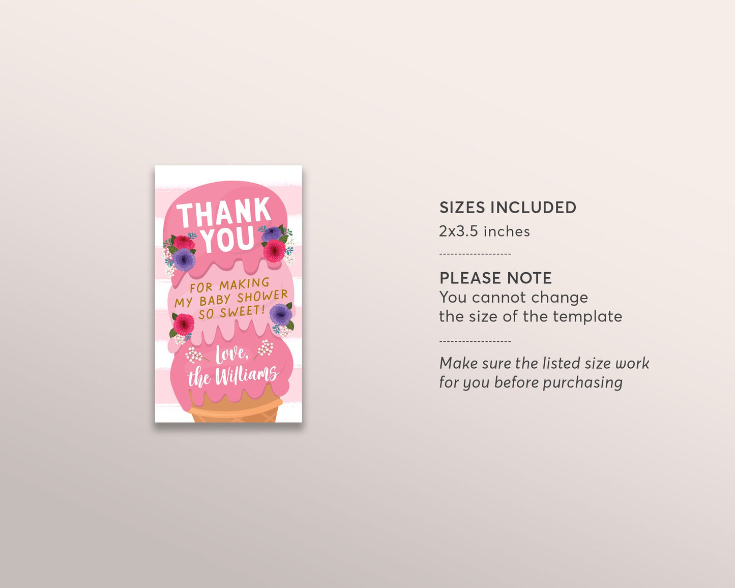 Ice Cream Baby Shower Favor Tags Editable Template, Thank You Baby Sprinkle Floral Gift Tag Printable, Summer Here's The Scoop Printable