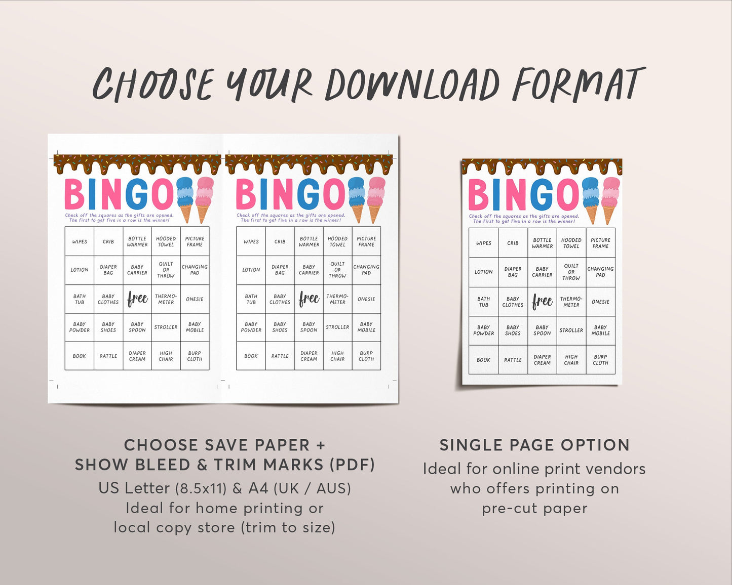 Ice Cream Baby Shower Games Bundle Editable Template, 12 Games Ice Cream Summer Boy Girl Pink Blue Gender Reveal, Bingo Price Is Right
