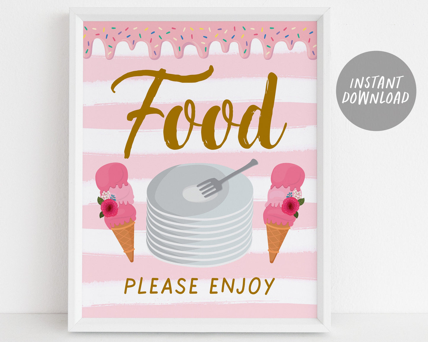 Ice Cream Birthday Baby Shower Signs BUNDLE, Blush Floral Summer Ice Cream Themed Table Decor, Ice Cream Bar Selfie Station Instant Download