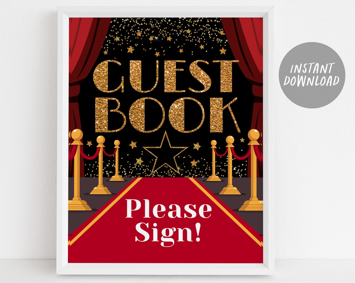 Red Carpet Birthday Baby Shower Prom Signs BUNDLE, Hollywood Theme VIP Access Food Dessert Bar Drinks Photo Booth Thank You Poster Printable