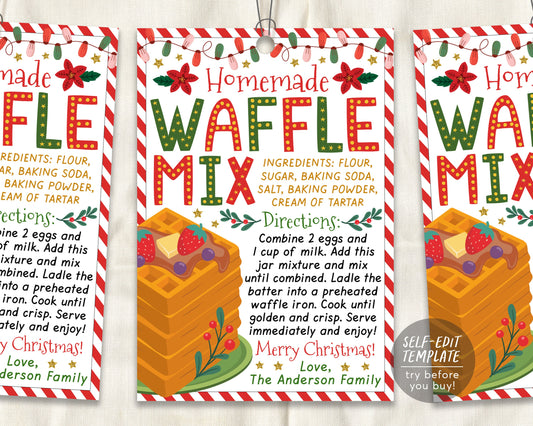Waffle Mix Recipe Christmas Gift Tag Editable Template