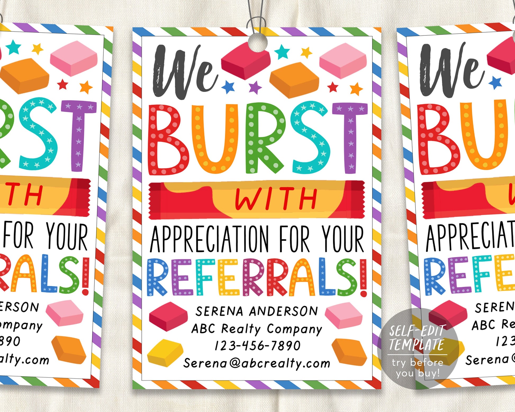 Bursting with Appreciation Realtor Pop by Gift Tag Editable Template