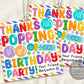 Thanks For Popping By Birthday Party Favor Tags Editable Template, Kids Bubbles Birthday Celebration Rainbow Thank You Gift Tag Printable