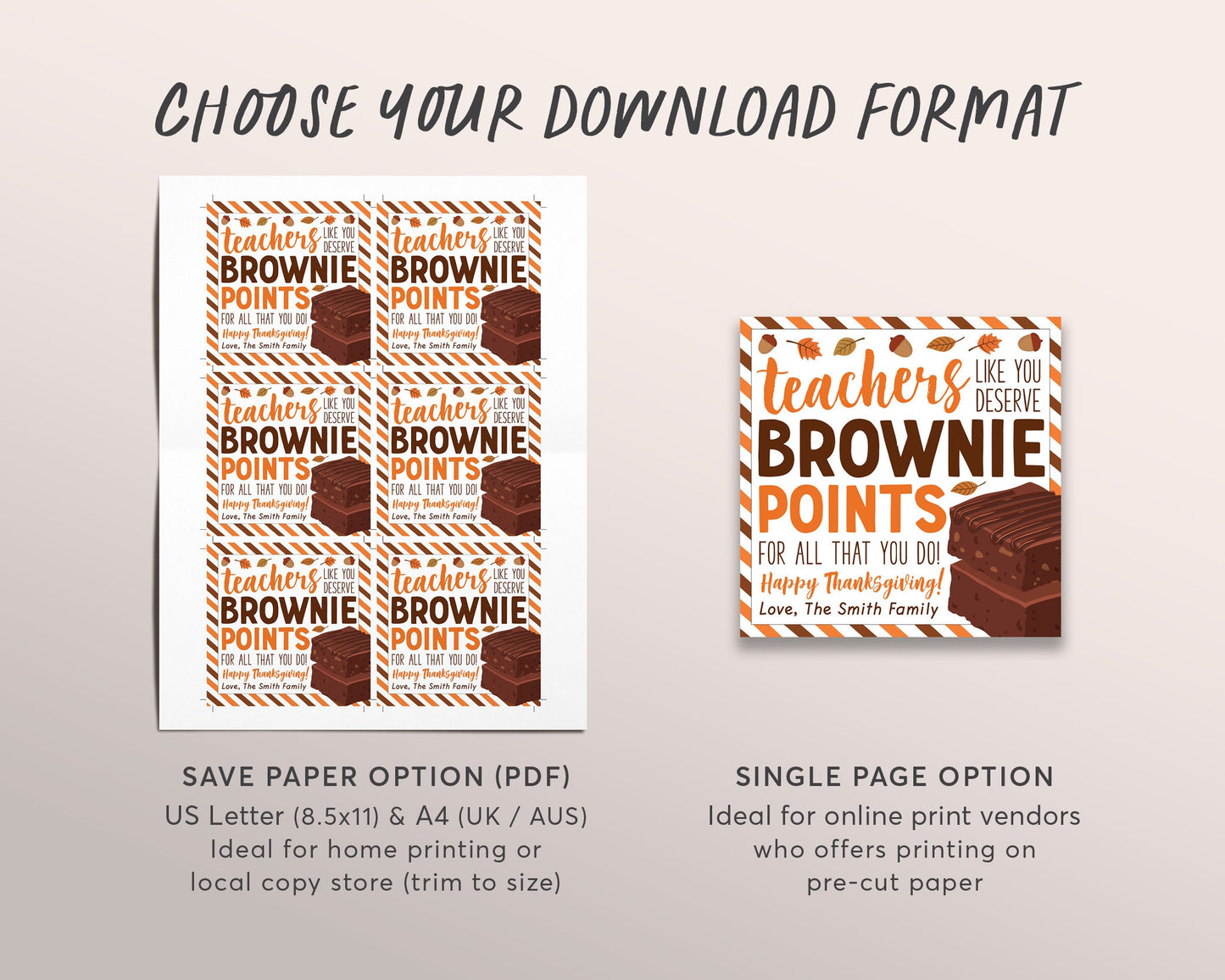 Fall Brownie Gift Tag Editable Template, Teachers Deserve Brownie Points Thanksgiving Autumn Chocolate Treat Tag, Staff Appreciation Label