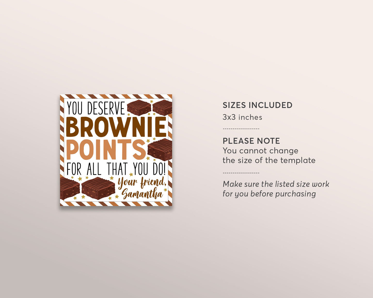 Brownie Favor Tags Editable Template, You Deserve Brownie Points, Employee Volunteer Friend Staff Thank You Appreciation Tag DIY Printable