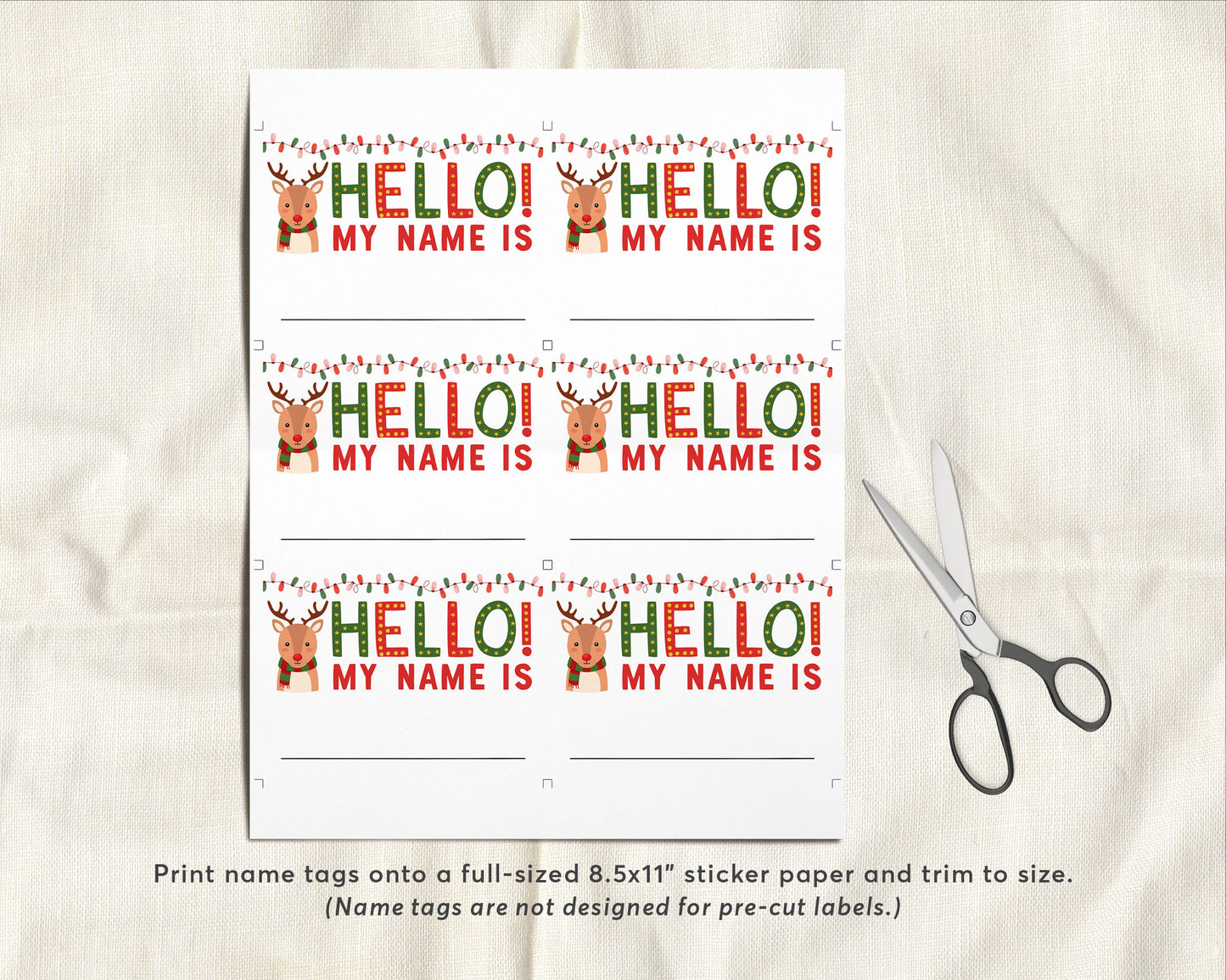 What's Your Reindeer Name Game, Christmas Party Activity With Name Tags Sign Printable, Holiday Winter Kids Adult Classroom Office Games