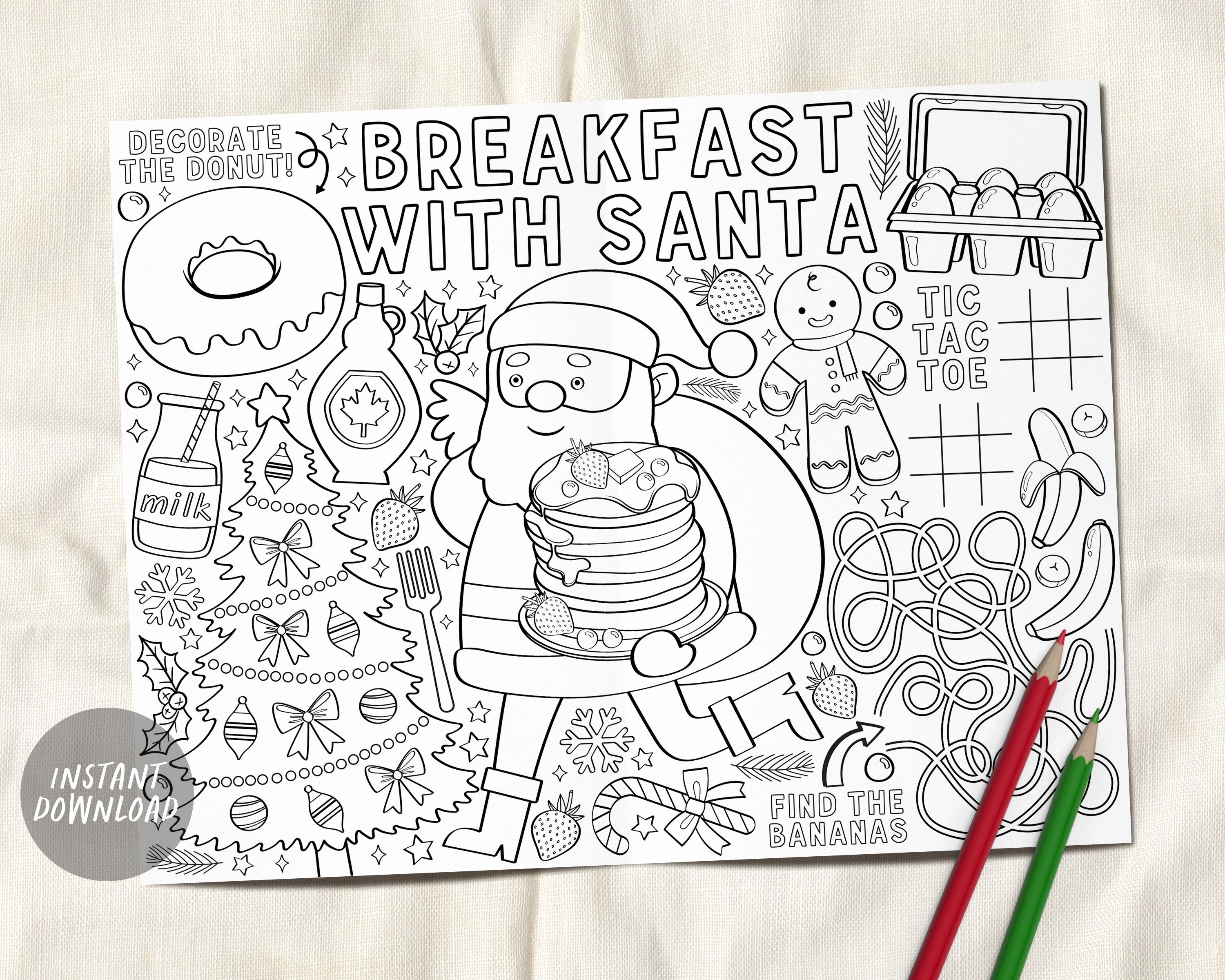 Christmas Coloring Page Placemat For Kids, Santa Craft Activity Party –  Puff Paper Co