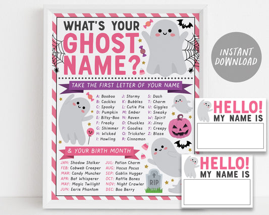 What's Your Ghost Name Game, Spooktacular Halloween Decor, Pumpkin Carving Party Activity With Name Tags And Sign, Spooky Fall Autumn Family