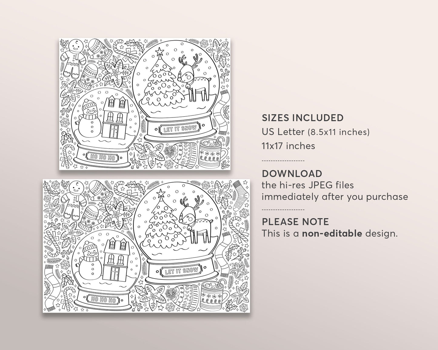 Winter Wonderland Coloring Page Placemat For Kids, Snow Globe Holiday Christmas Xmas Activity Sheet, Snowman Classroom Instant Download