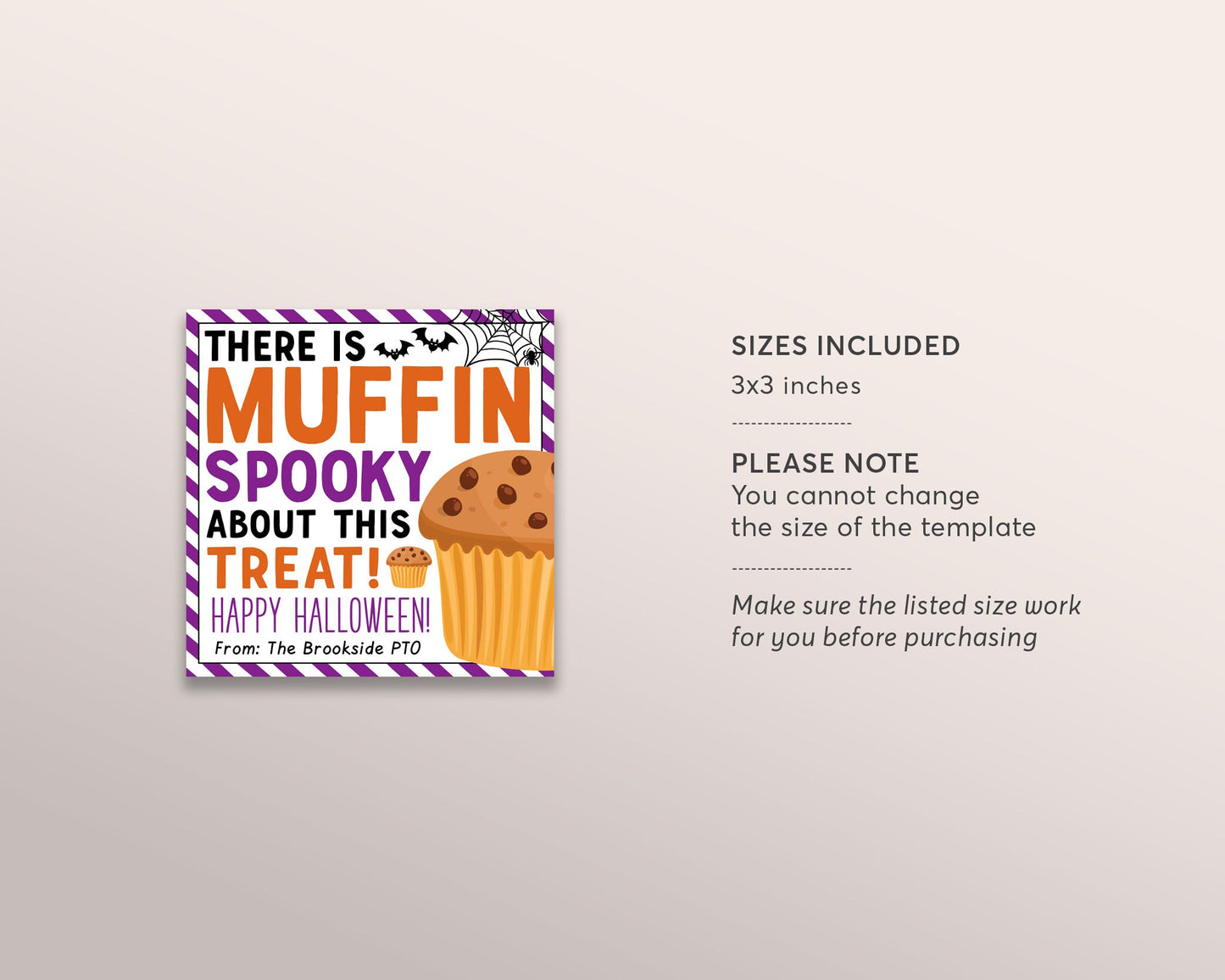 Halloween Muffin Gift Tags Editable Template, There is Muffin Spooky About This Treat Favor, Breakfast Staff Teacher Thank you Appreciation