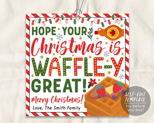 Waffle Christmas Gift Tag Editable Template