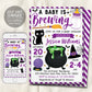 A Baby is Brewing Baby Shower Invitation Editable Template, Purple Witch Themed Gender Neutral Girl Halloween Baby Sprinkle Invite Evite DIY