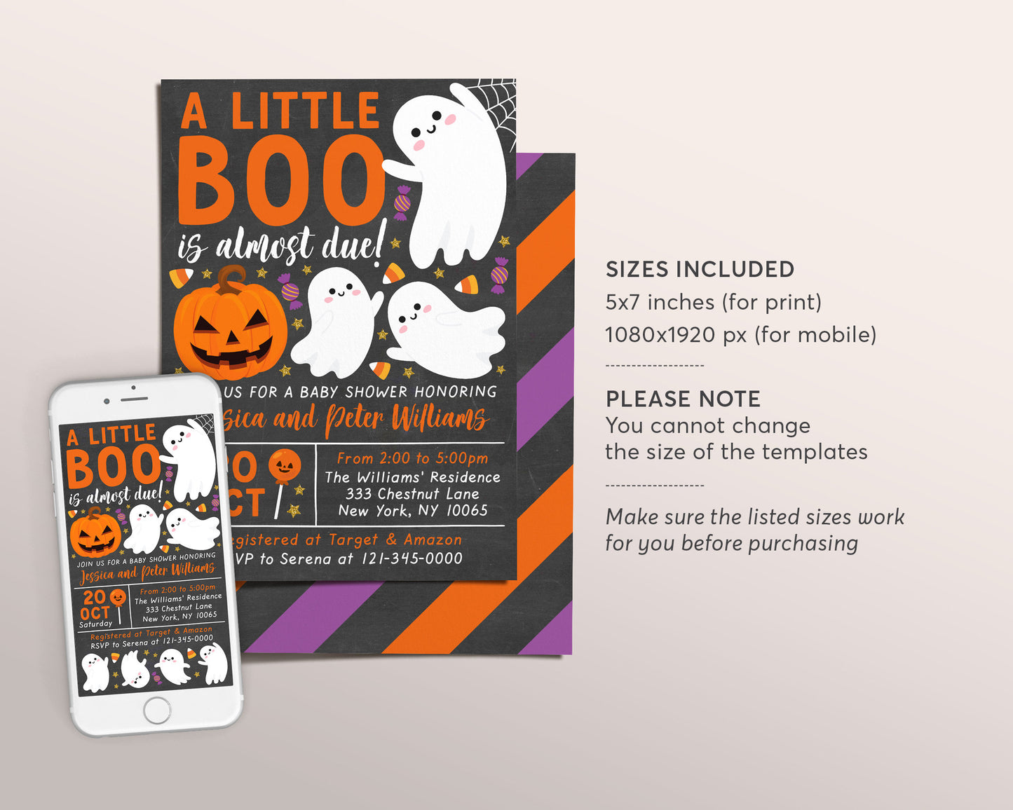 A Little Boo is Almost Due Baby Shower Invitation Editable Template, Chalkboard Gender Neutral Halloween Themed Invite, Fall Baby Sprinkle