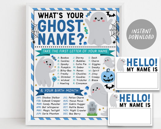 What's Your Ghost Name Game, Boy Spooktacular Halloween Decor, Pumpkin Carving Party Activity Name Tags And Sign, Spooky Fall Autumn Family