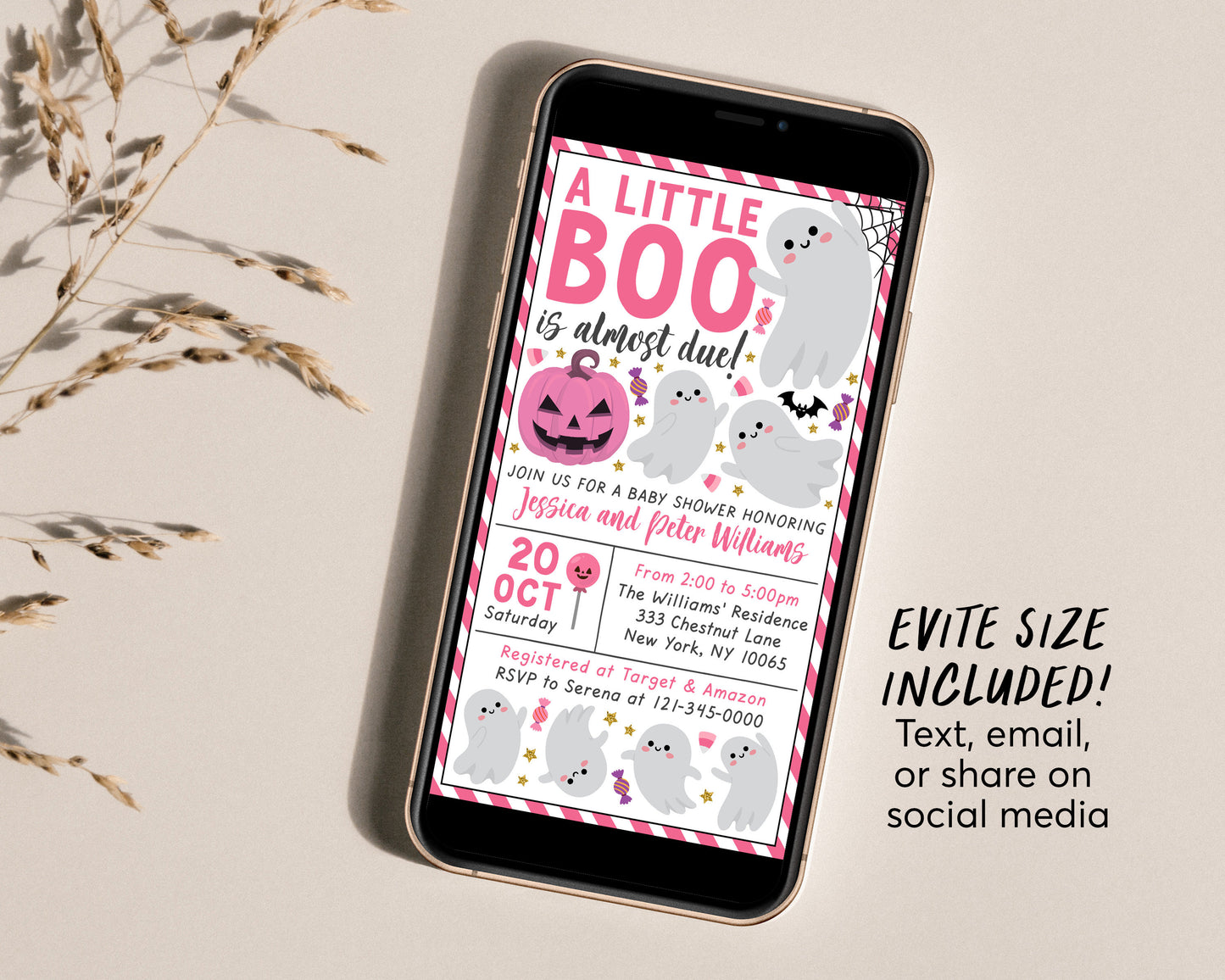 A Little Boo is Almost Due Baby Shower Invitation BUNDLE Suite Editable Template, Girl Halloween Invite Book Request Diaper Raffle Thank You