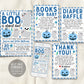 A Little Boo is Almost Due Baby Shower Invitation BUNDLE Suite Editable Template, Boy Halloween Invite Book Request Diaper Raffle Thank You