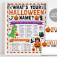What's Your Halloween Name Game, Pumpkin Carving Party Activity With Name Tags And Sign, Spooky Fall Autumn Fun Family Games Printable DIY