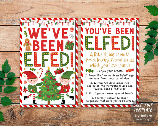 We've Been Elfed Christmas Game Editable Template, You've Been Elfed Labels Printable, Elfed Sign Instructions, Holiday Treat For Neighbor