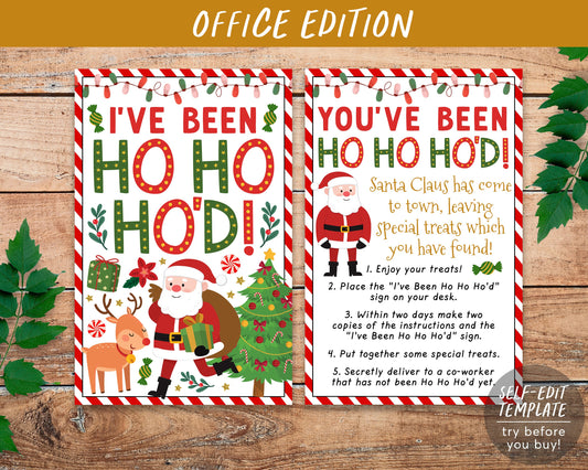 We've Been Ho Ho Ho'd Coworker Christmas Game Editable Template, I've Been Ho Ho Ho'd Santa Office Game Desktop Sign Instructions Printable
