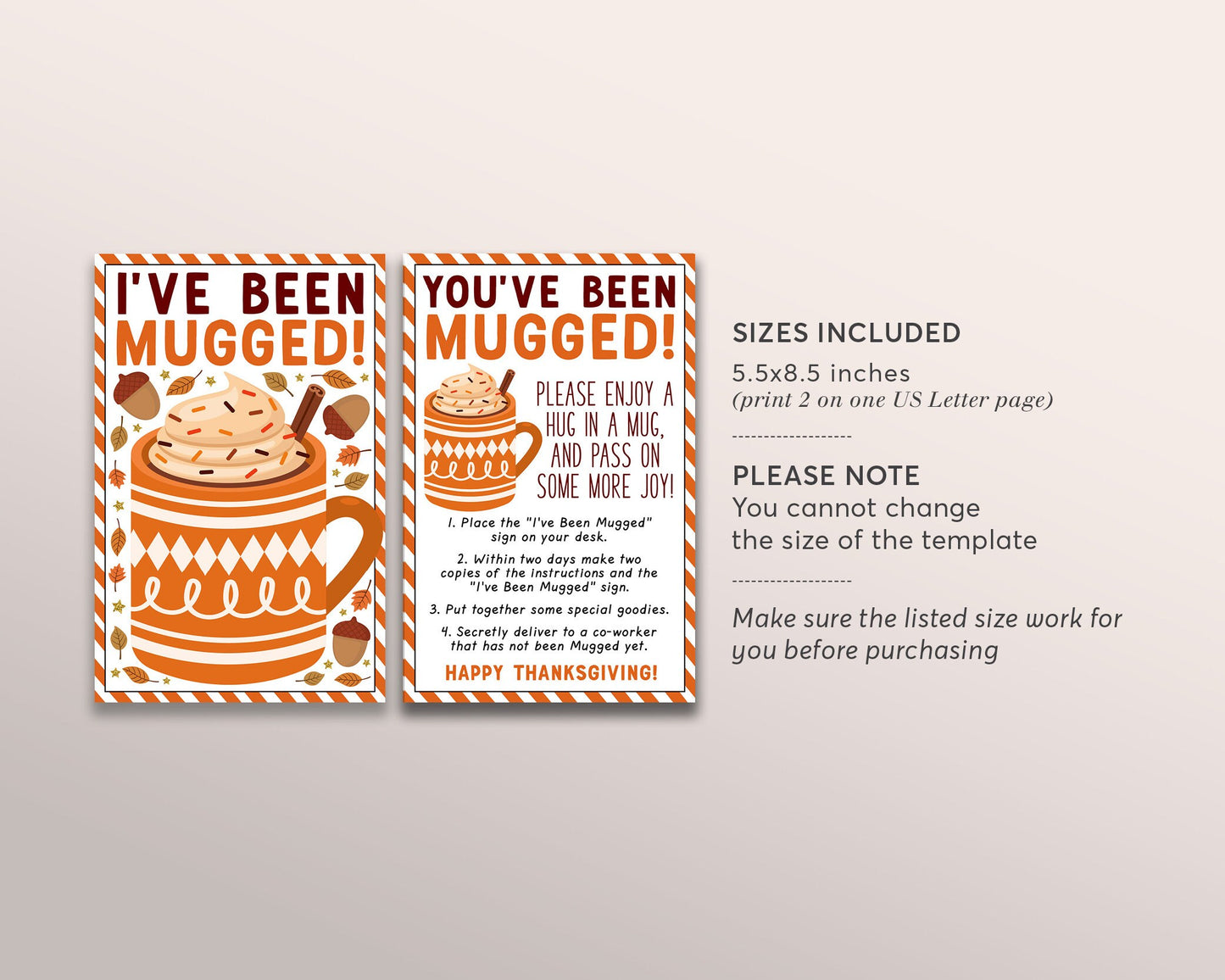 I've Been Mugged Coworker Game Editable Template, You've Been Mugged At Work Thanksgiving Office Tradition Sign Instructions Gift Co Workers