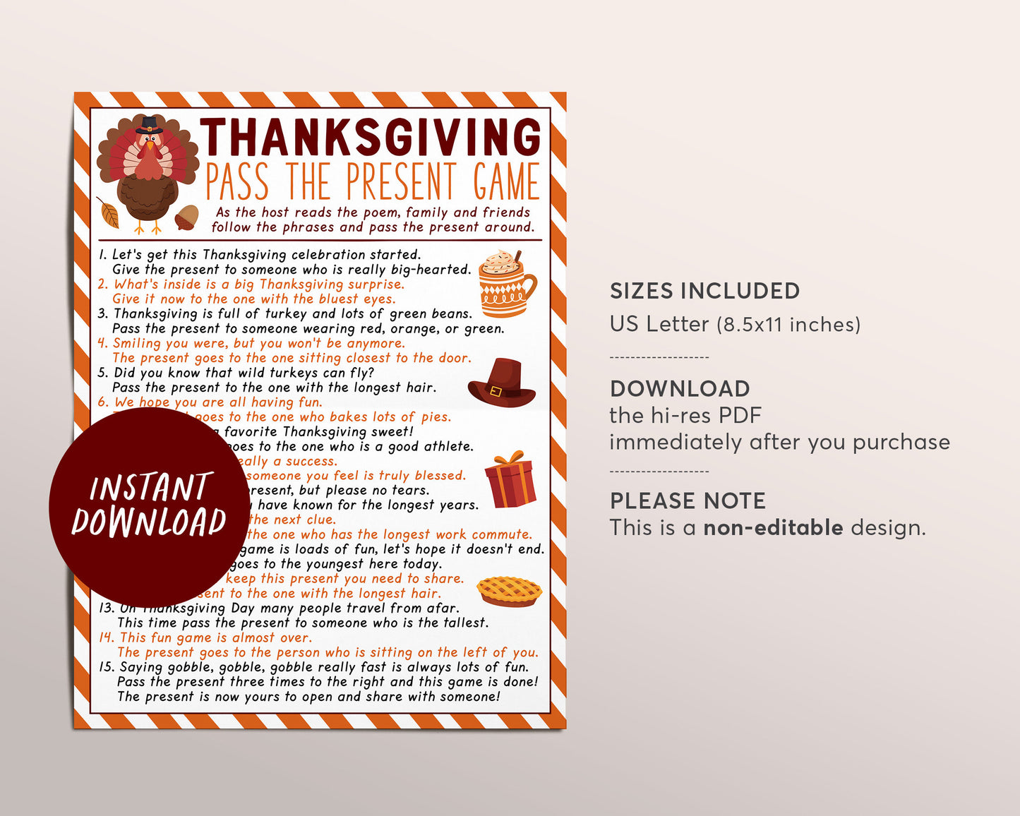 Thanksgiving Pass the Present Game, Pass the Gift Party Activity for Kids And Adults, Fall Thanksgiving Office Party Icebreaker Group Game