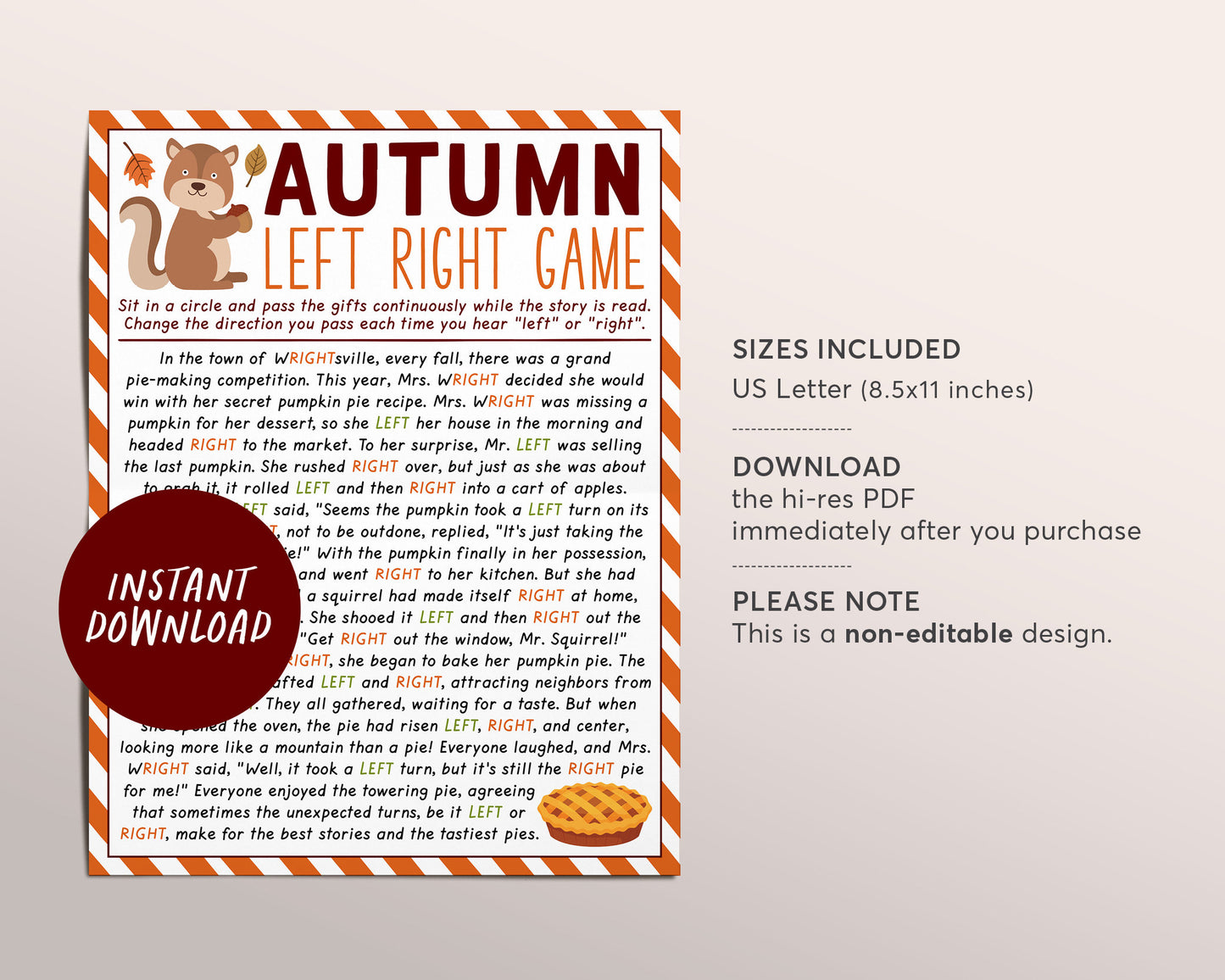 Fall Left Right Game, Left Right Story Pass the Gift Prize Exchange Game, Fall Family Reunion Autumn Office Party Icebreaker for Kids Adults