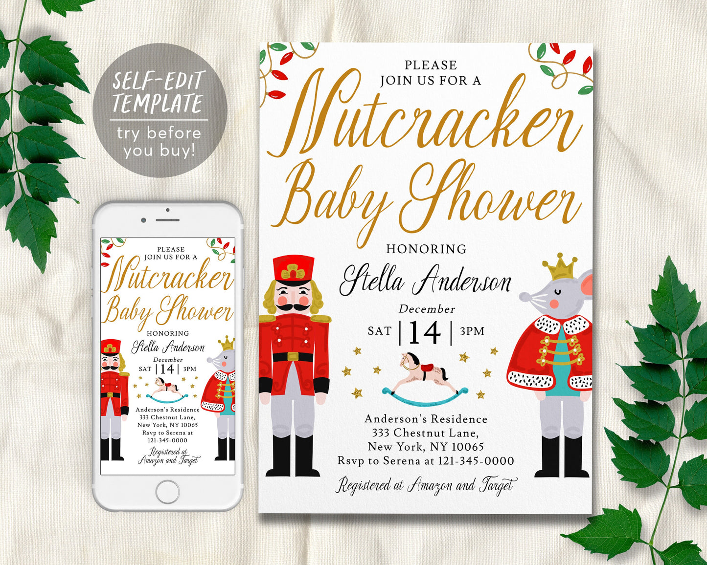 Nutcracker Baby Shower Invitation Editable Template