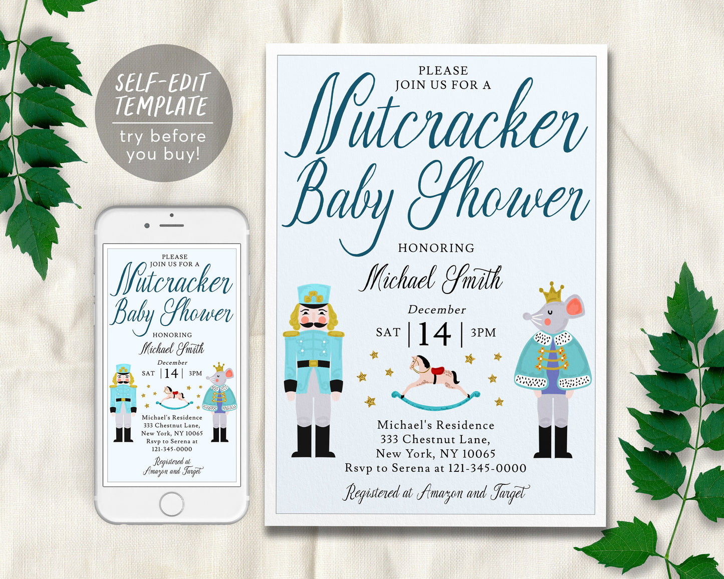 Nutcracker Baby Shower Invitation Editable Template