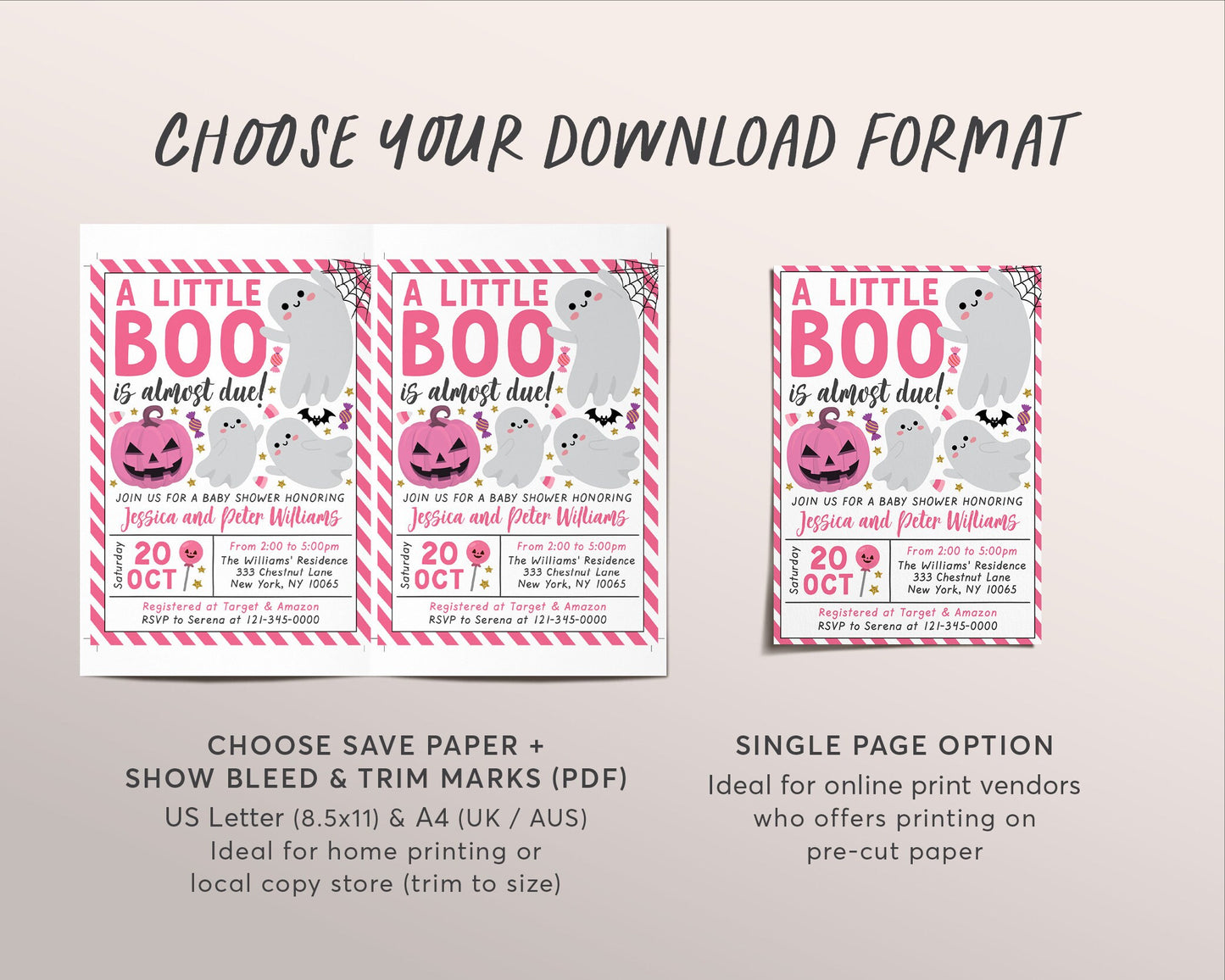 A Little Boo is Almost Due Baby Shower Invitation Editable Template, Pink Halloween Ghost Themed Invite, Girl Spooky Fall Baby Sprinkle