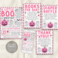 A Little Boo is Almost Due Baby Shower Invitation BUNDLE Suite Editable Template, Girl Halloween Invite Book Request Diaper Raffle Thank You