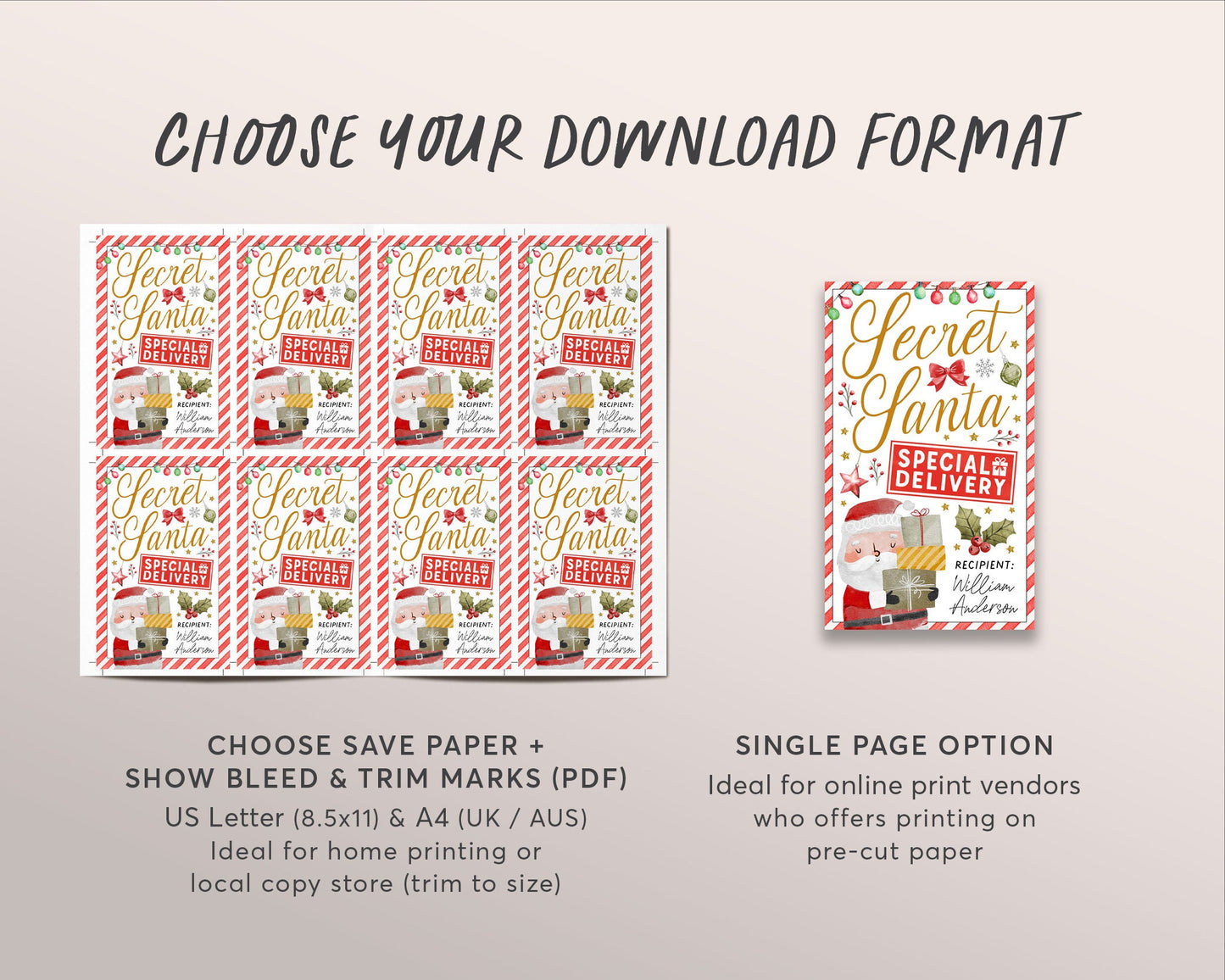 Secret Santa Gift Tags Editable Template, Christmas Santa Claus Special Delivery Gift Exchange Printable Favor Tags, Holiday Party Favor