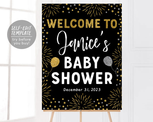 New Years Baby Shower Welcome Sign Editable Template