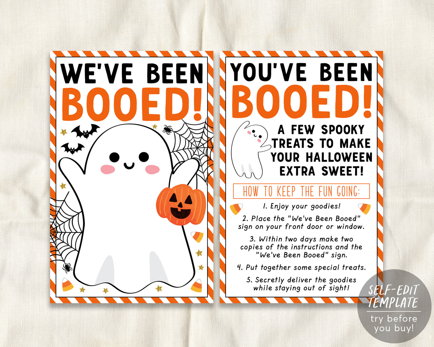 We've Been Booed Game Editable Template, You've Been Booed, Halloween Neighborhood Tradition Sign Instructions Gifts For Neighbors Printable
