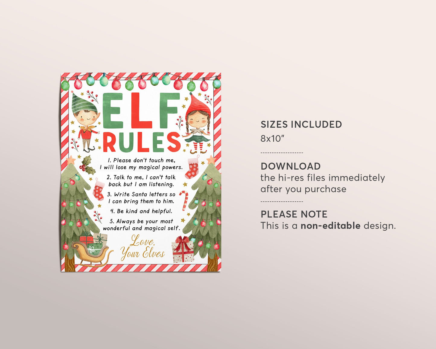 Elf Rules Sign, Elf Rules To Follow, Elf Do Not Touch Me Arrival Christmas Rule, Elves Magic Rules For Kids, Christmas Elf Activity Game DIY