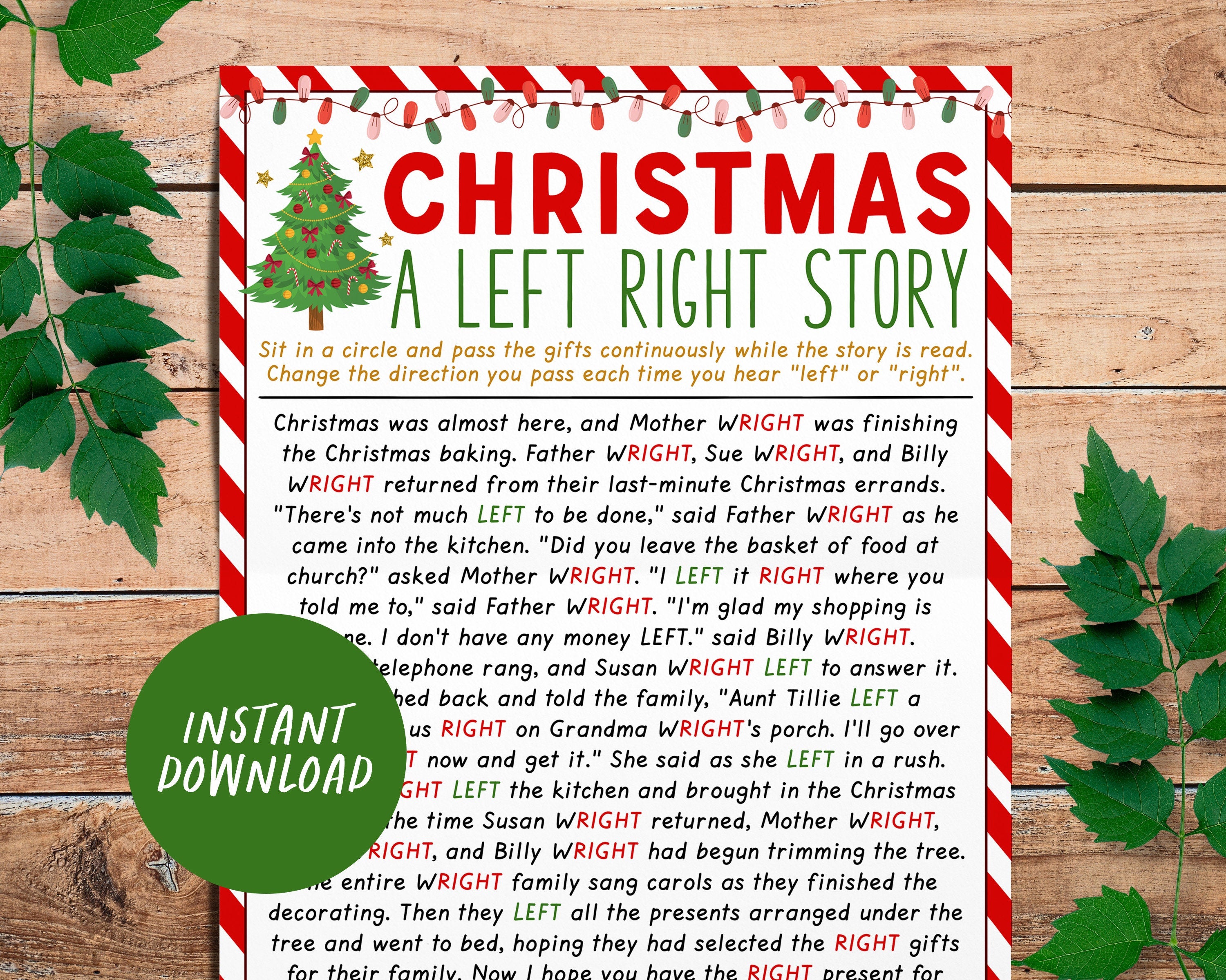 Christmas Left Right Game, Left Right Story Pass the Gift Exchange Gam