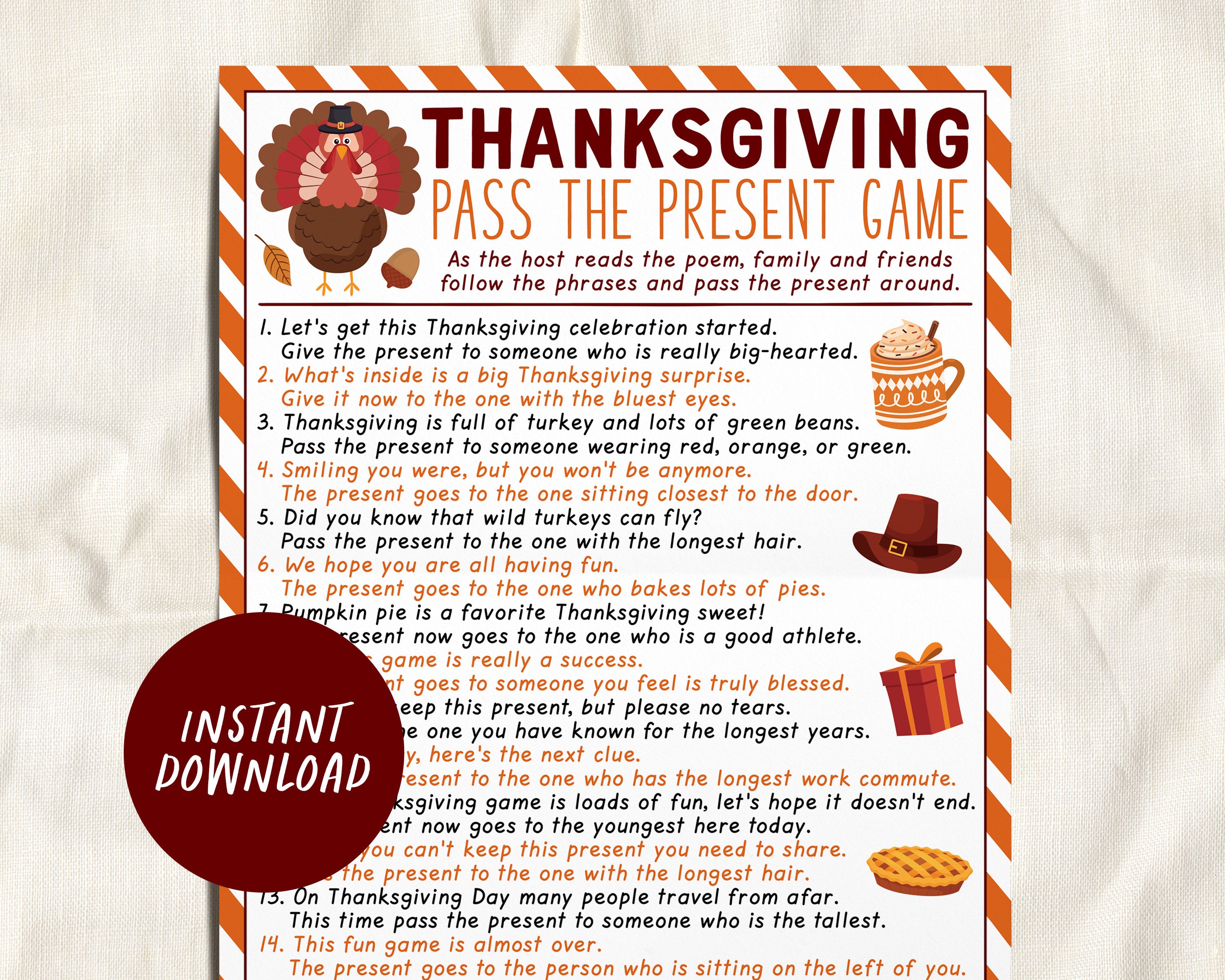 Thanksgiving Pass the Present Game, Pass the Gift Party Activity for K –  Puff Paper Co