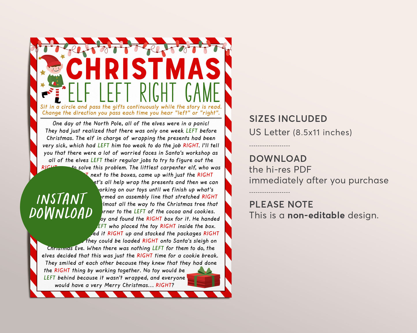 Christmas Left Right Game, Elf Left Right Funny Story Pass the Gift Exchange Game, Christmas Reunion Party Activity Gift Swap Icebreaker