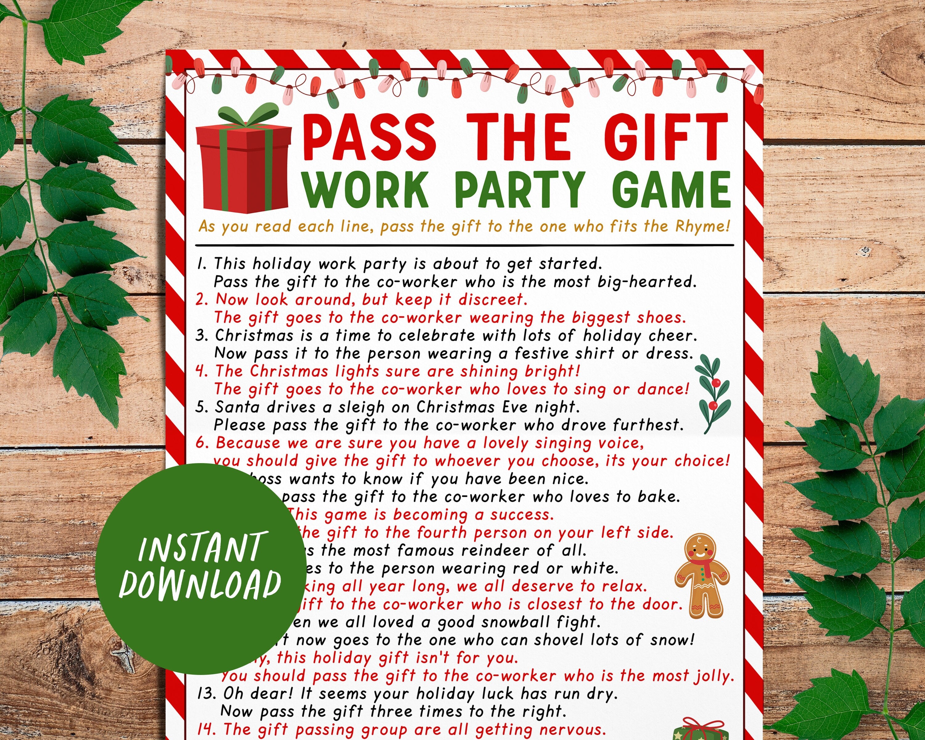 pass the gift work party game printable, christmas holiday pass the present group office party game coworker icebreaker activity gift swap